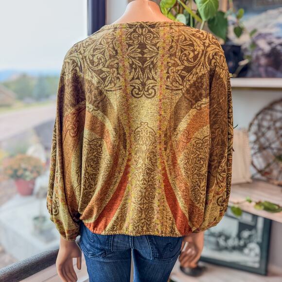 Inoah’s Collection Art to Wear Blouson Style Top w/ Drawstring Hem Women's Small - Picture 5 of 8